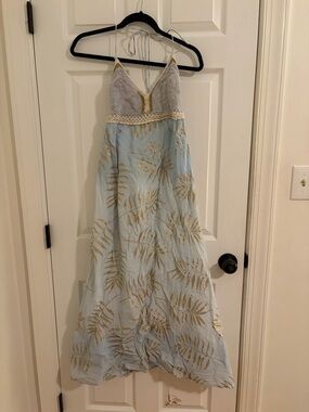 Debbie Katz beach light blue maxi dress halter size small lightweight